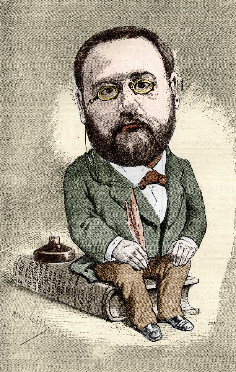 Porträt von Emile Zola (1840-1902) französischer Schriftsteller. Karikatur von Andre Gill für die Illustre Welt. von Andre Gill