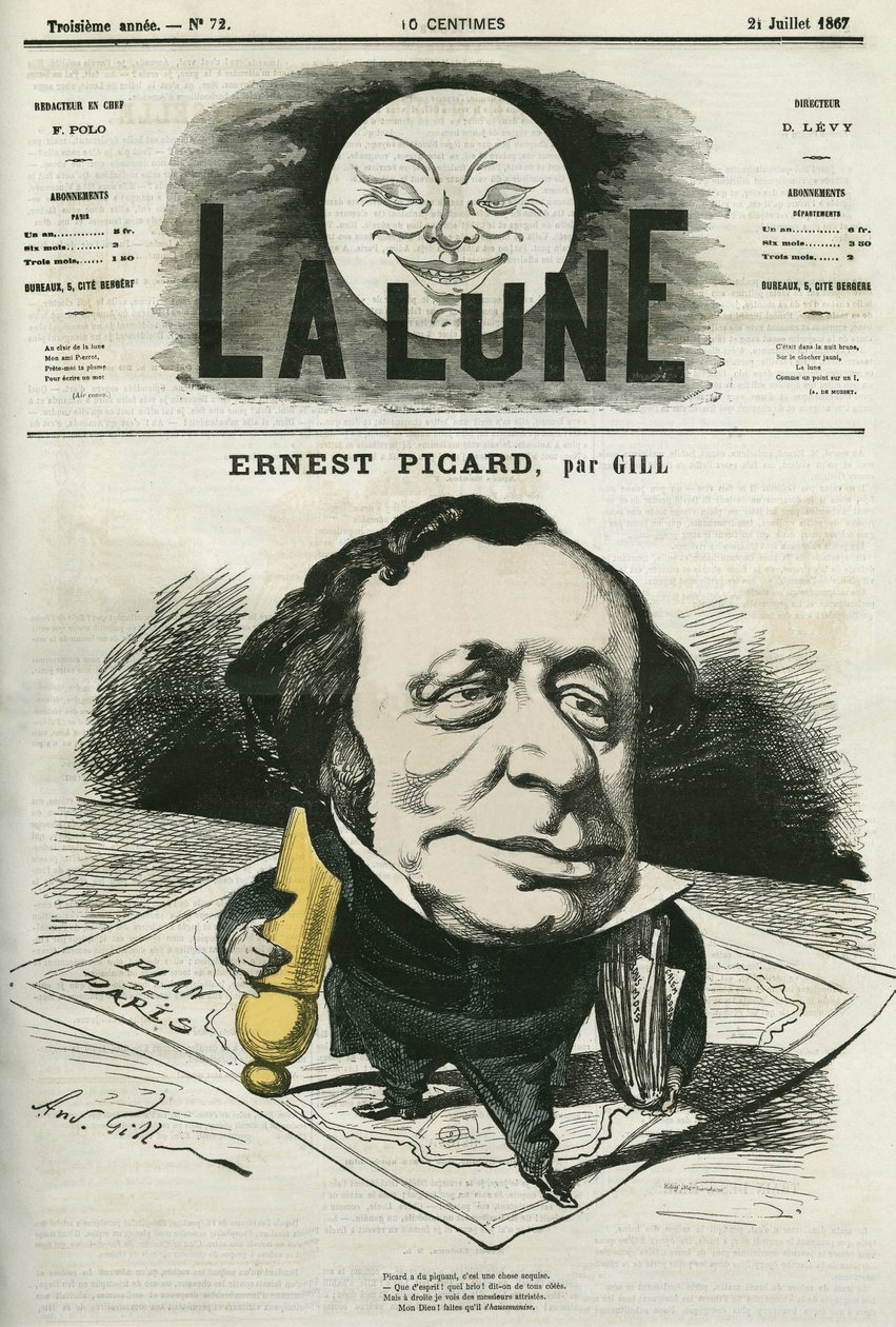 Porträt von Ernest Picard (1821-1877), französischer Journalist und Anwalt. Karikatur von Gill, in „La Lune“, 21. Juli von Andre Gill
