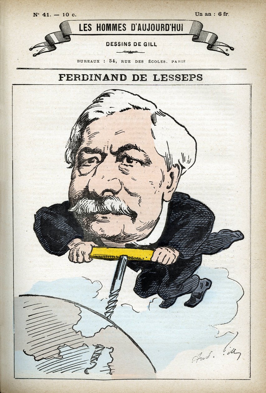 Porträt von Ferninand de Lesseps (1805-1894), französischer Diplomat. Karikatur von Gill, in "Les Homme d