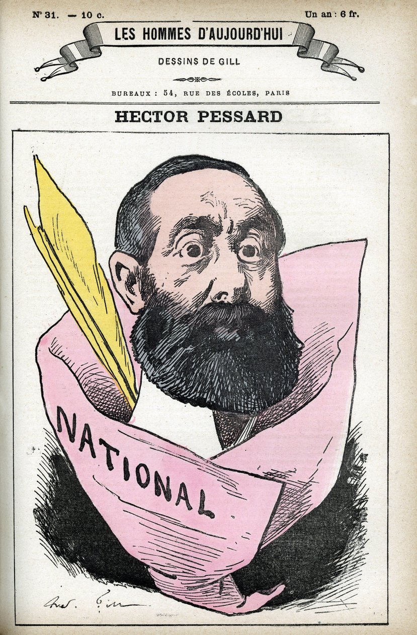 Porträt von Hector Pessard, französischer Journalist und Besitzer der Zeitung „Le National“. Karikatur von Gill, in „Les Homme d