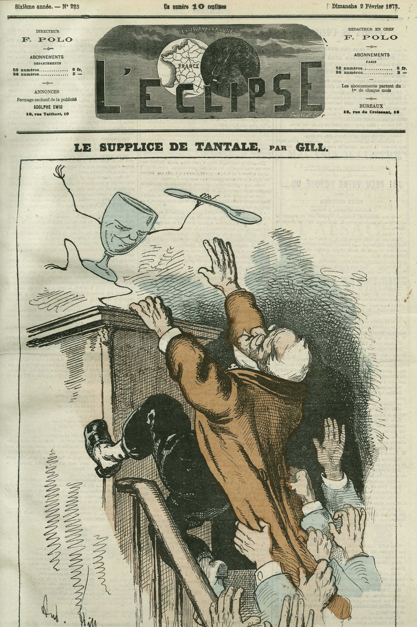 Die Qual des Tantalus, Karikatur von Adolphe Thiers (1798-1874), französischer Staatsmann. Titelblatt in „L