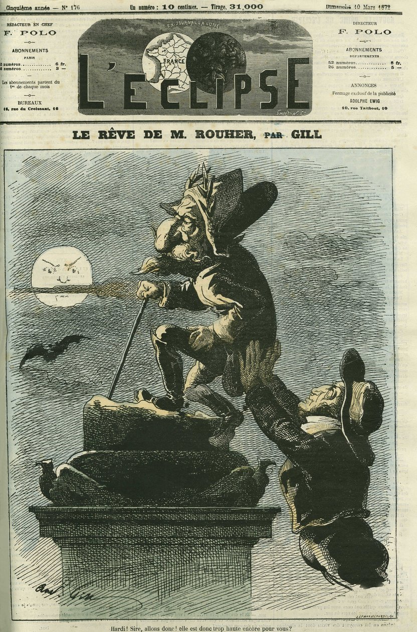 Der Traum von Rouher, Eugene Rouher (1814-1884), Politiker, Minister von Napoleon III. und Führer der Bonapartistenpartei, er träumt von einer Rückkehr Napoleons III. Titelblatt in „L