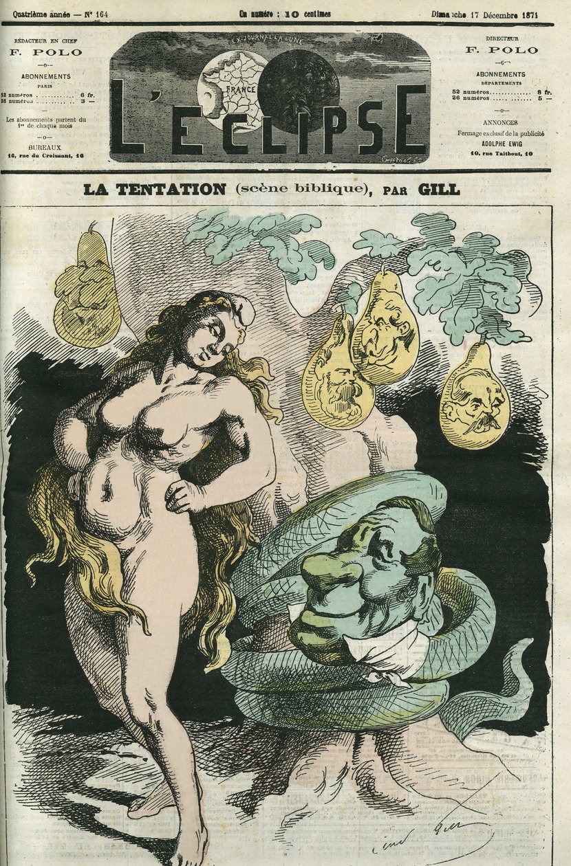Die Versuchung, die Republik-Eva wird von der Orleans-Schlange versucht. Titelblatt in „L