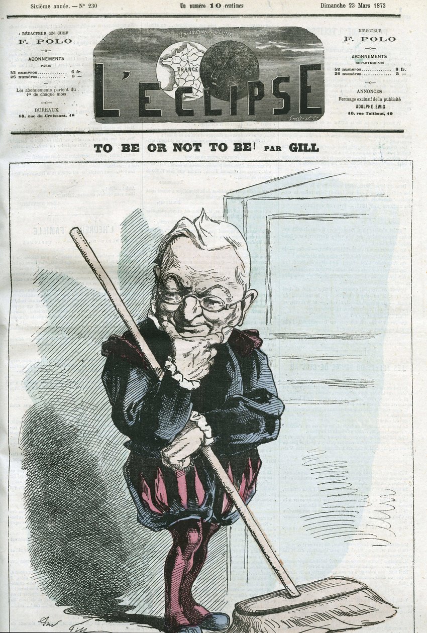 Sein oder Nichtsein, Karikatur von Adolphe Thiers (1797-1877), französischer Staatsmann. Titelblatt in "L