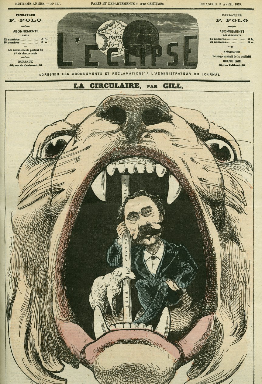 Abstimmung über die Verfassungsgesetze durch die Nationalversammlung, die die Dritte Republik endgültig einführt. Titelblatt in „L