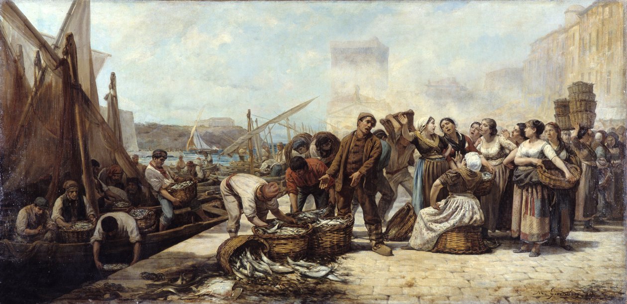 Ankunft der Fischer am Alten Hafen in Marseille von Andre Marius Guindon