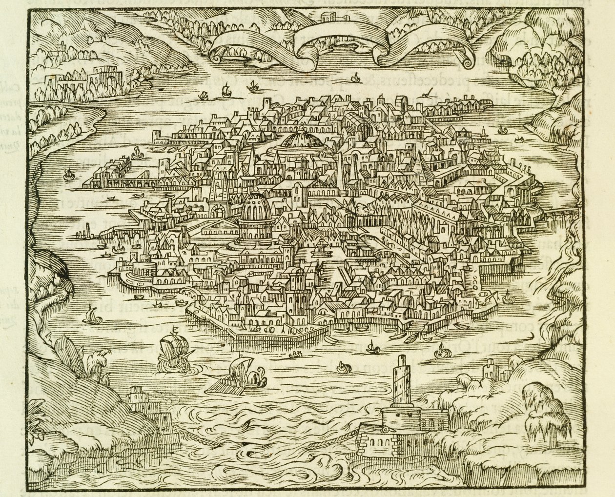 Stadt Quinsai (heute Tianjin), Stich aus La Cosmographie Universelle (Universelle Kosmographie) von Andre Thevet von Andre Thevet