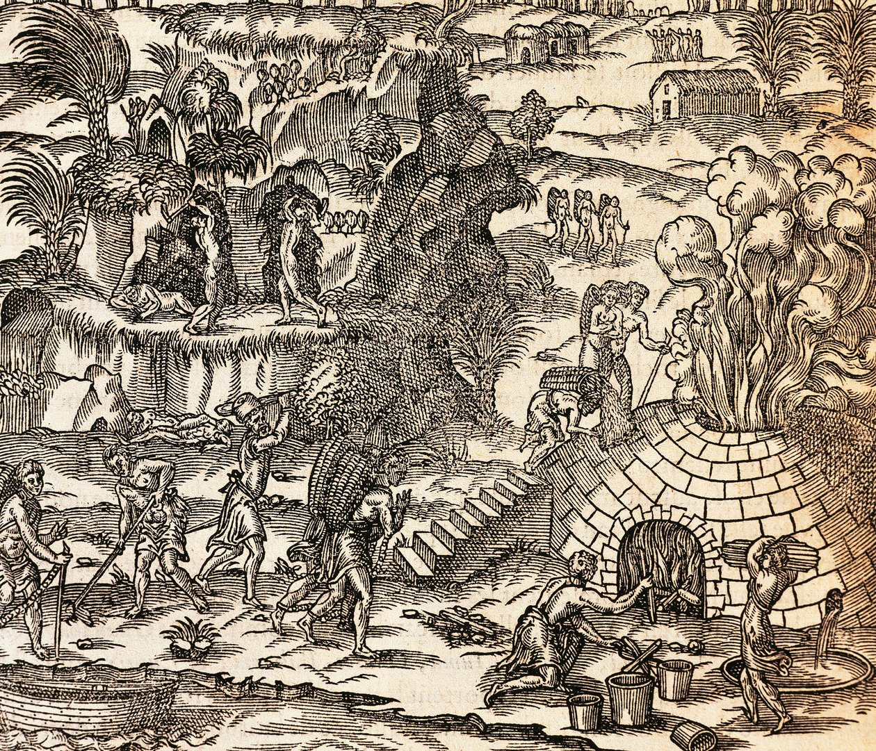 Indische Sklaven arbeiten in einer Mine auf Kuba, Illustration aus der Kosmographie von Andre Thevet von Andre Thevet