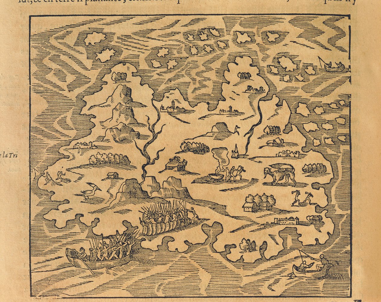 Karte von Trinity Island in den Antillen aus Universal Cosmography von Andre Thevet