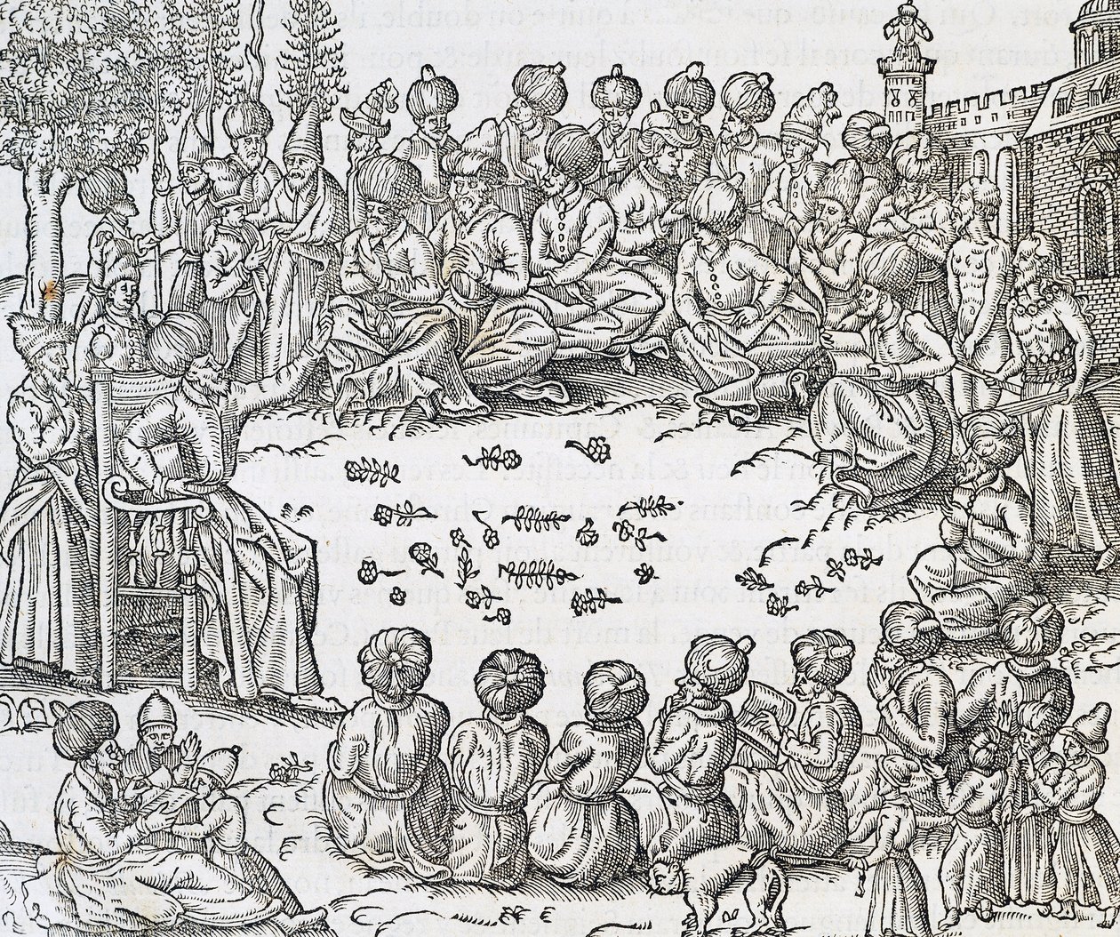 Treffen zwischen Türken und Arabern, Marokko, Stich aus Universal Cosmology, von Andre Thevet, Paris von Andre Thevet