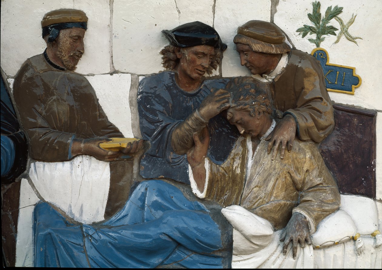 Besuch bei den Behinderten (Detail) von Andrea (workshop of) Della Robbia