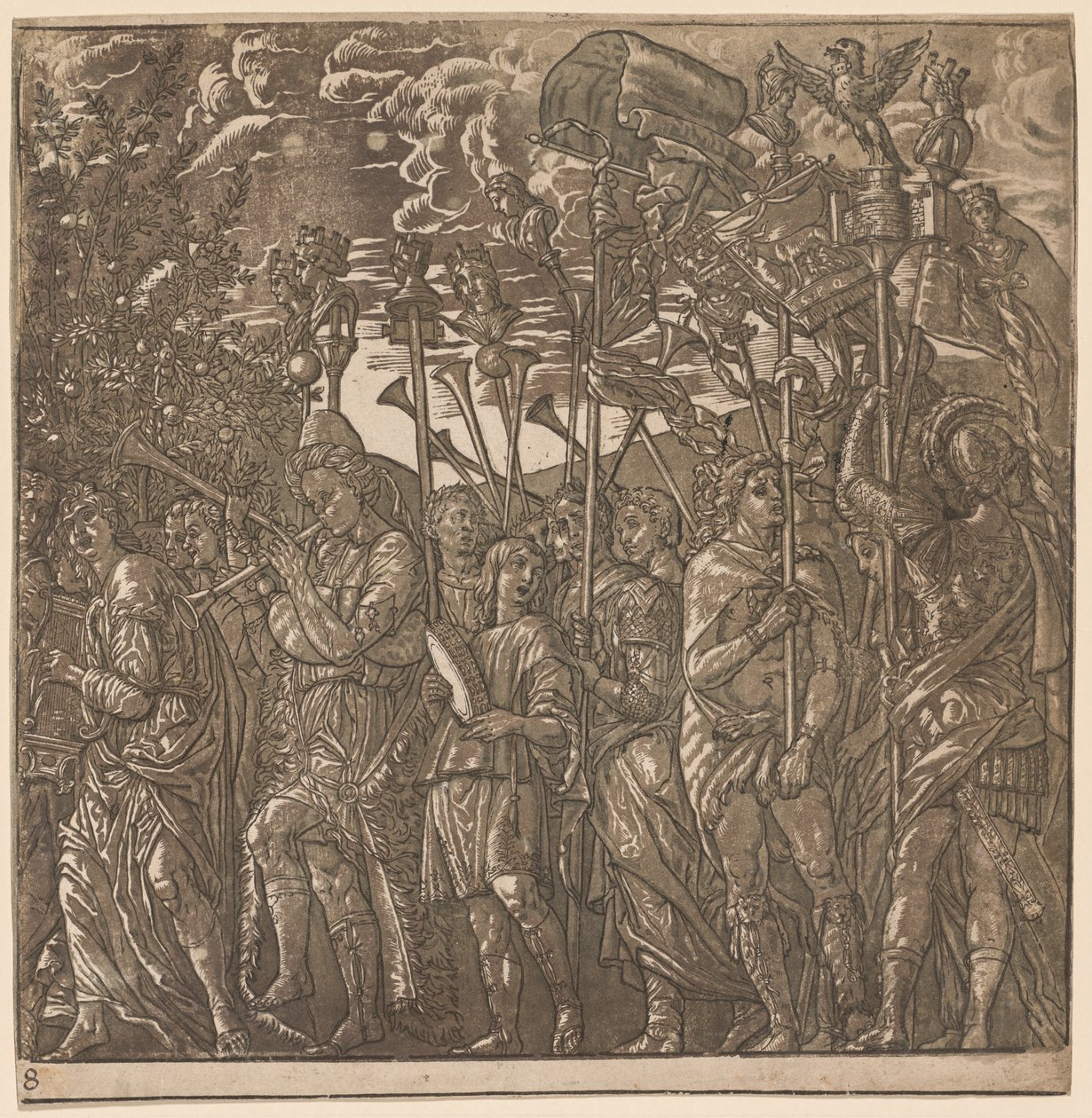 Der Triumph von Julius Caesar: Soldaten tragen Banner und Standarten, 1593-99 von Andrea Andreani