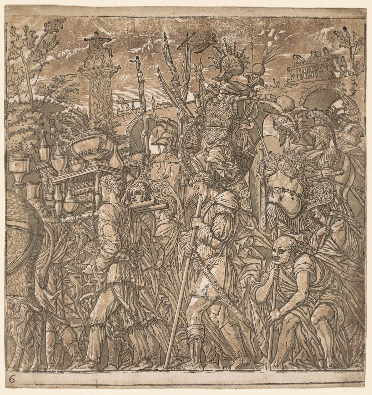Der Triumph von Julius Caesar: Soldaten tragen Vasen und Kriegstrophäen, 1593-99 von Andrea Andreani