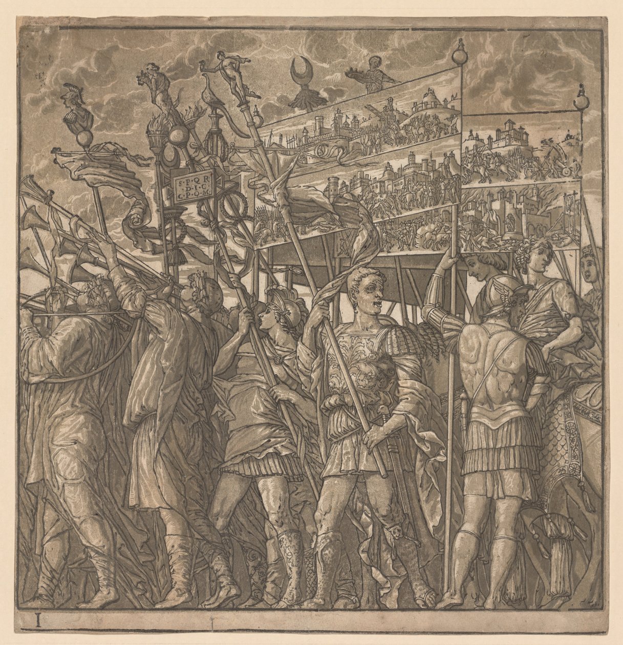 Der Triumph von Julius Caesar: Soldaten tragen die Bilder des Krieges von Andrea Andreani