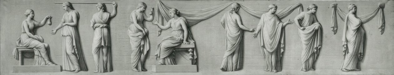 Ein Grisaille-Panel, das eine weibliche Prozession mit Tränenkrügen darstellt von Andrea Casali