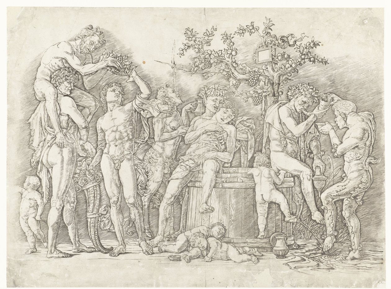 Bacchanal mit Satyrn und Bacchantinnen bei der Weinpresse von Andrea Mantegna