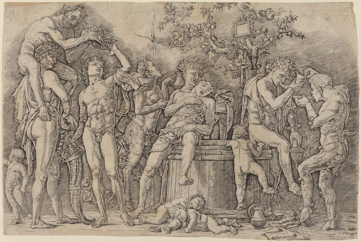 Bacchanal mit Weinfass von Andrea Mantegna