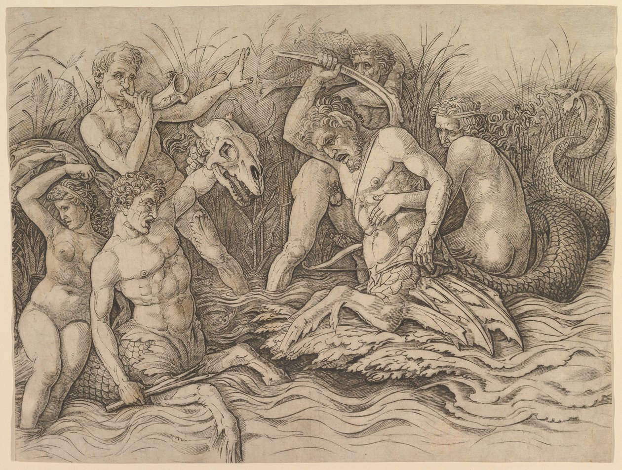 Schlacht der Meeresgötter (rechter Teil des Frieses) von Andrea Mantegna