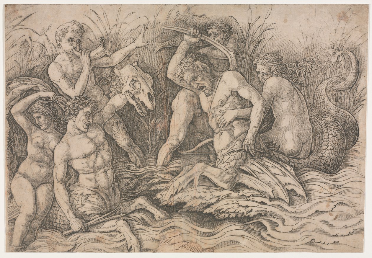 Schlacht der Meeresgötter - rechter Teil von Andrea Mantegna