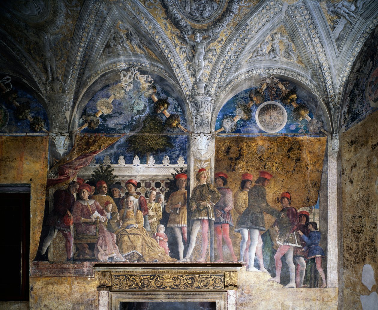 Ludovico Gonzaga, Marsilio Andreasi, Barbara von Brandenburg mit ihrer Tochter Paula und Rodolfo Gonzaga von Andrea Mantegna