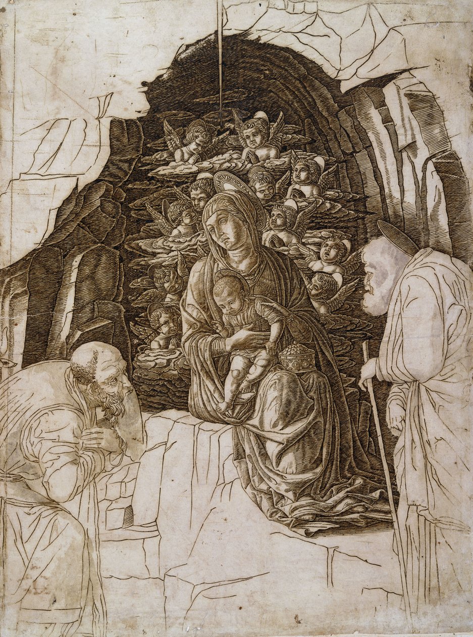 Die Anbetung der Könige: Die Jungfrau in der Grotte, ca. 1475-80 von Andrea Mantegna