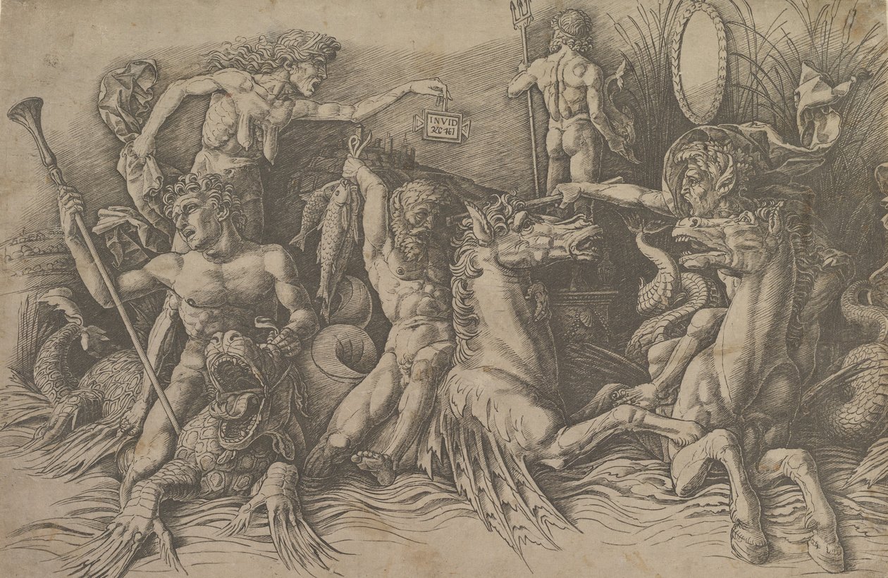 Die Schlacht der Meeresgötter (linker Teil eines Frieses), ca. 1485-88 von Andrea Mantegna