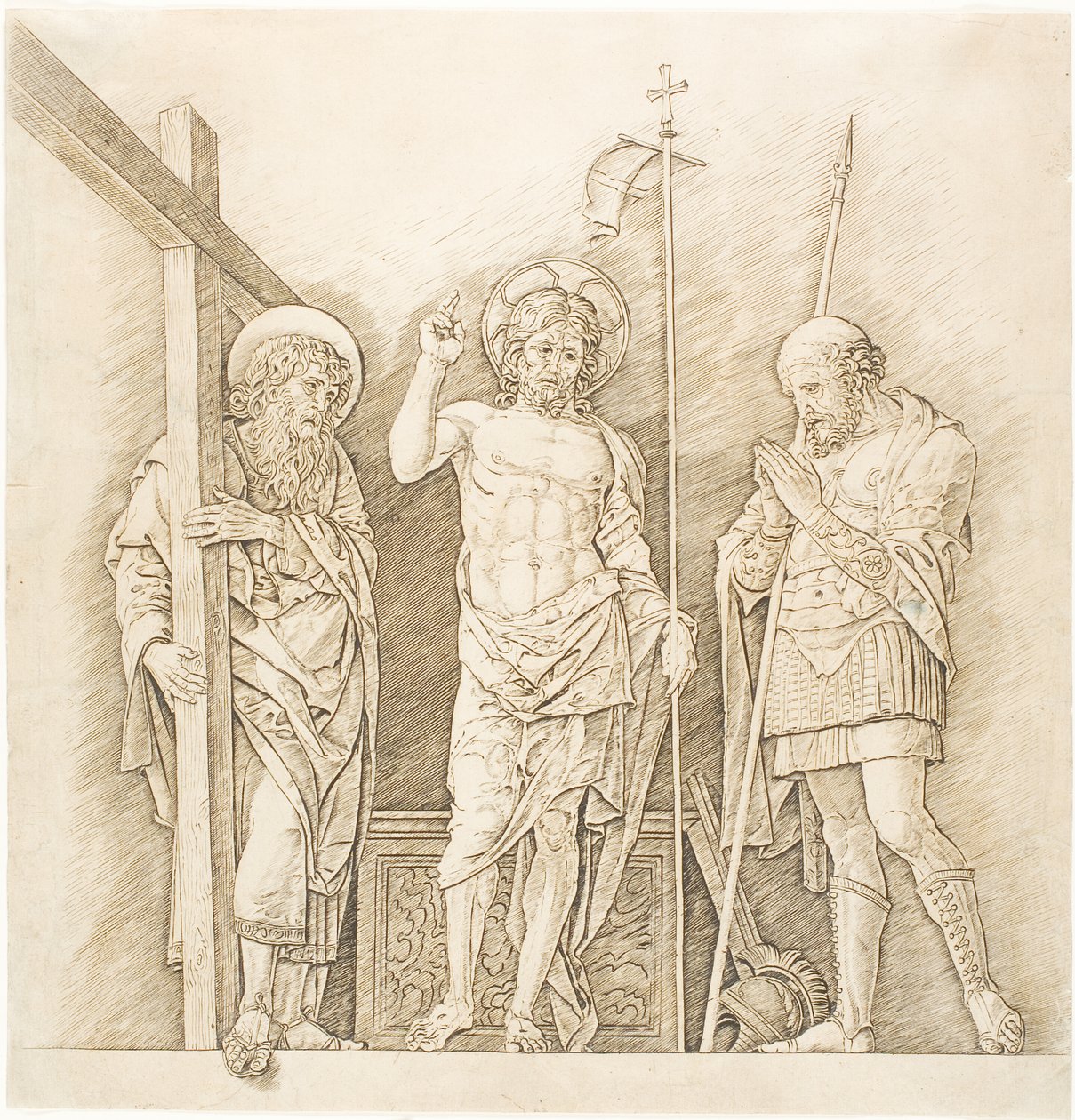 Der auferstandene Christus zwischen den Heiligen Andreas und Longinus von Andrea Mantegna
