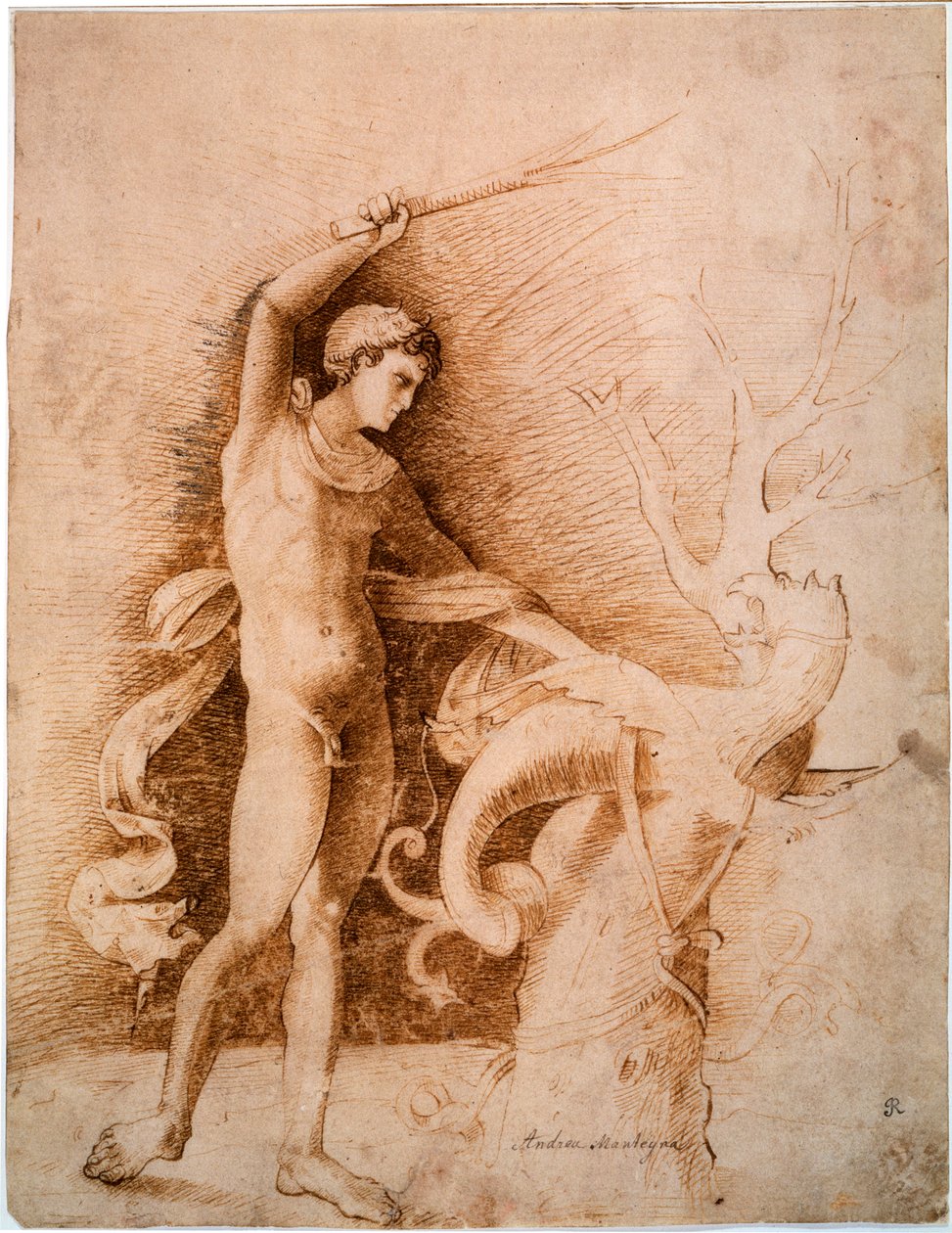 Junger Mann kämpft gegen den Drachen, spätes 15. Jahrhundert von Andrea Mantegna
