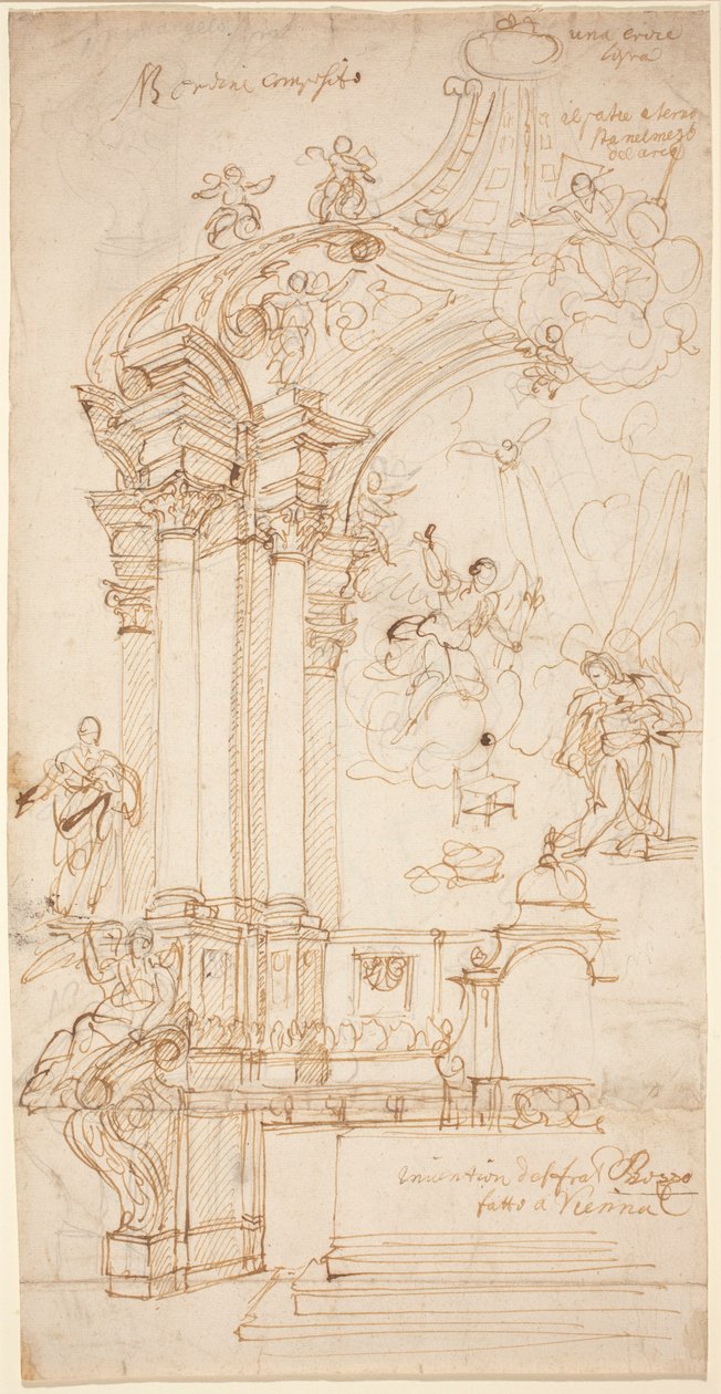 Ein Baldachin mit einem Gemälde der Verkündigung, um 1708 oder später von Andrea Pozzo
