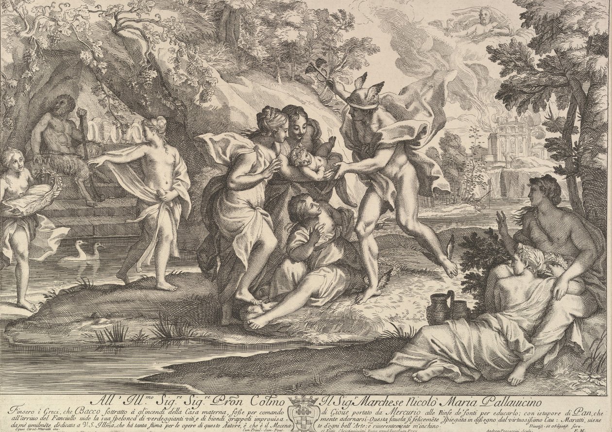 Bacchus als Kind, von Merkur in die Obhut der Nymphen gegeben von Andrea Procaccini