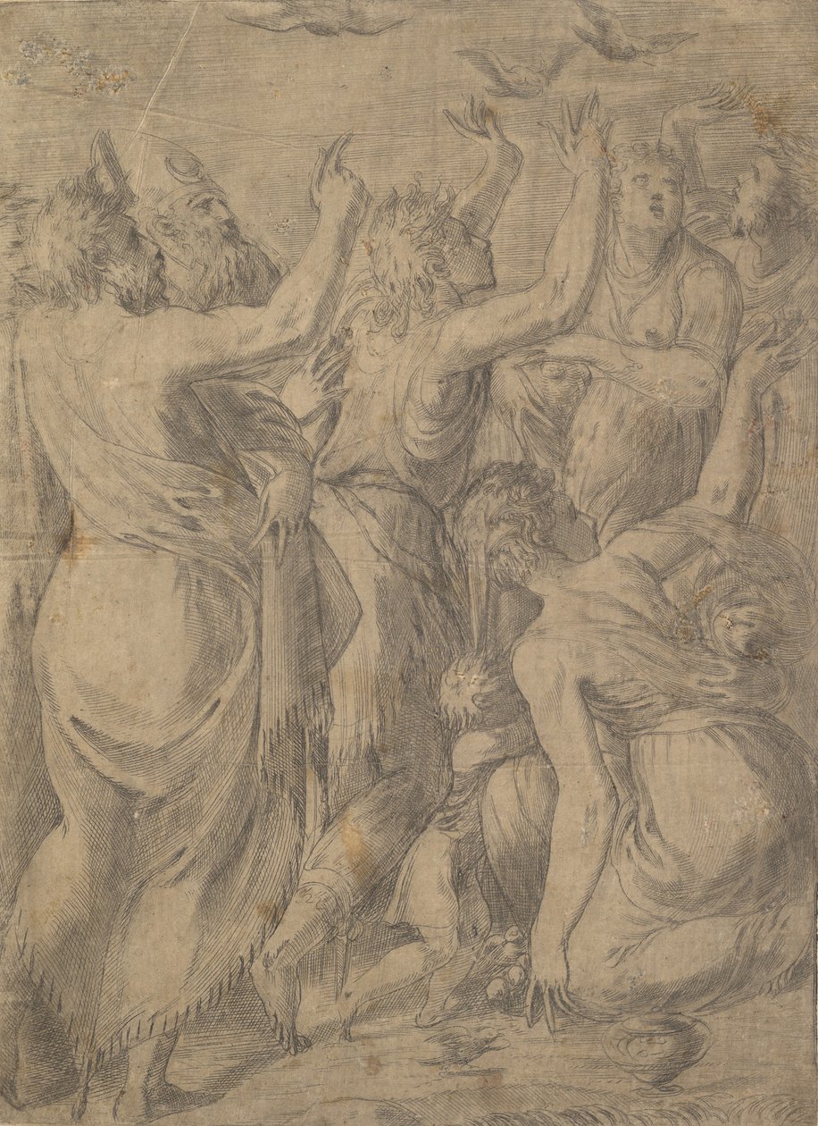 Moses zeigt den Israeliten die Wachteln, das Wunder der Wachteln und des Manna, ca. 1545 von Andrea Schiavone