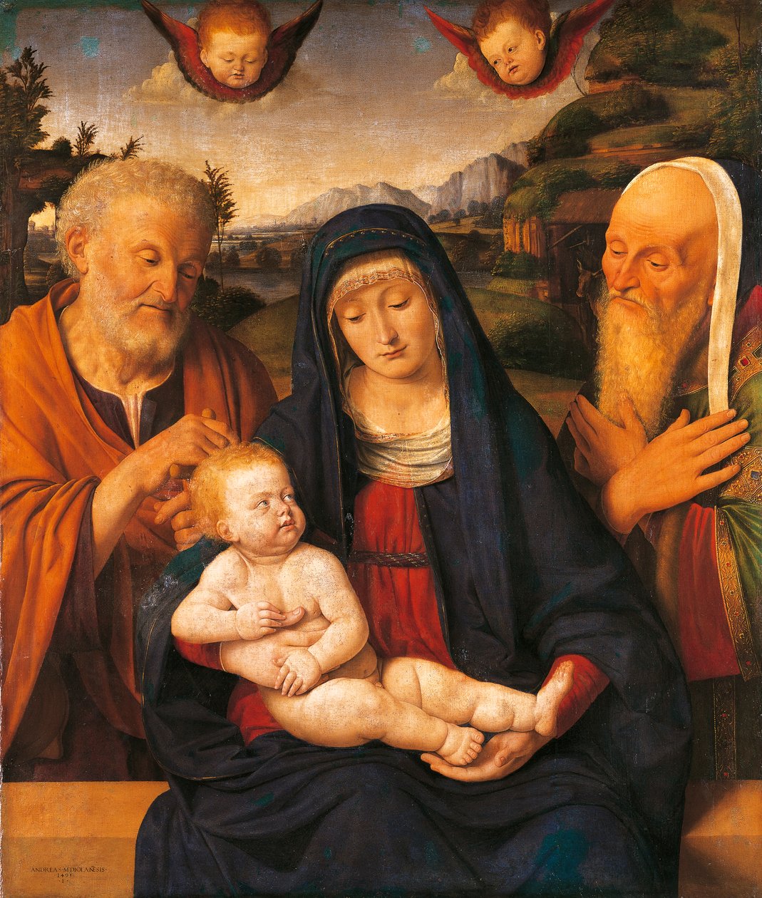 Madonna und Kind mit den Heiligen Joseph und Simeon von Andrea Solario von Andrea Solario