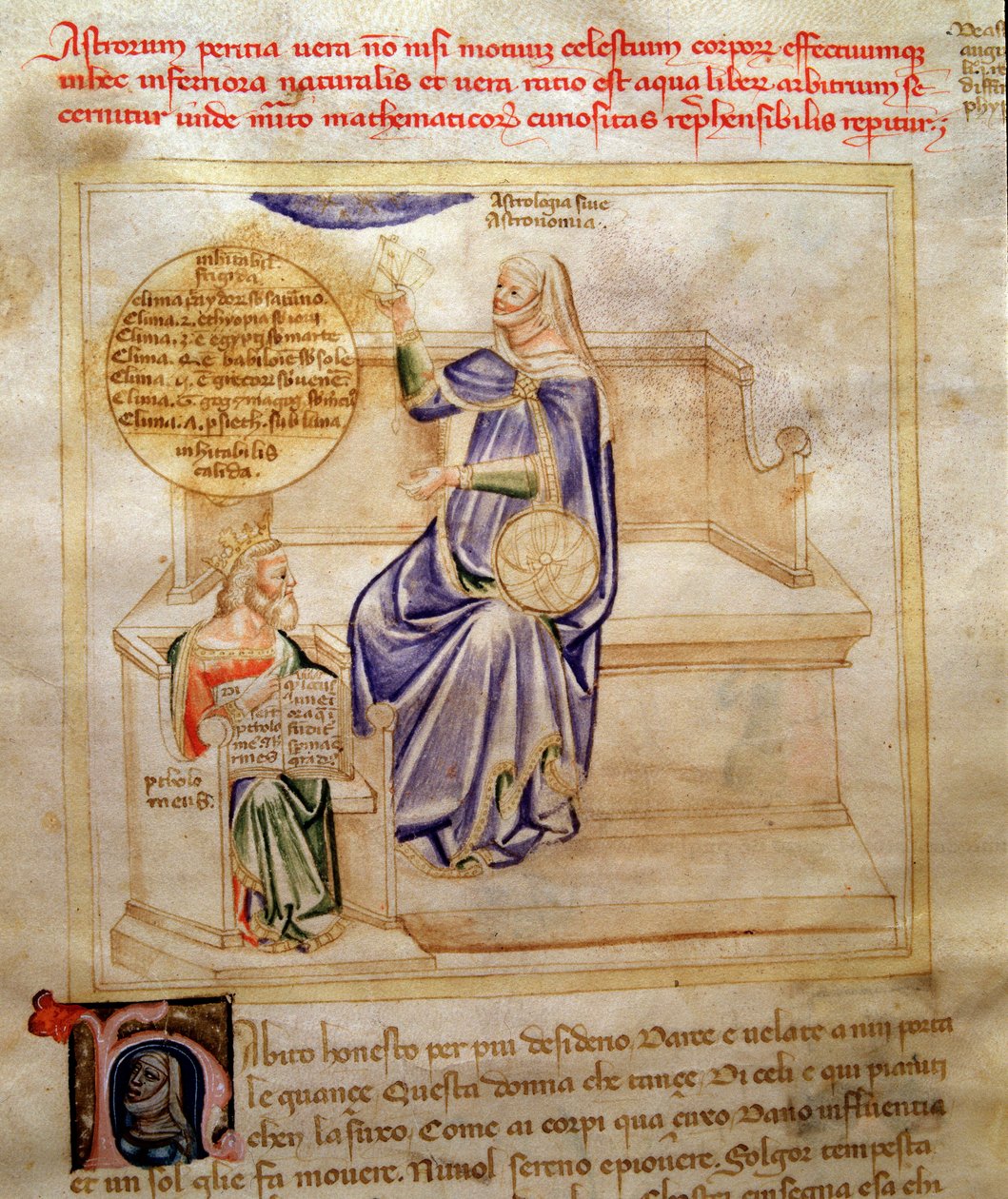 Allegorie der Astrologie oder Astronomie in „Lied der sieben Tugenden und der sieben freien Künste für Bruzio Visconti“ von Andrea de Bartoli