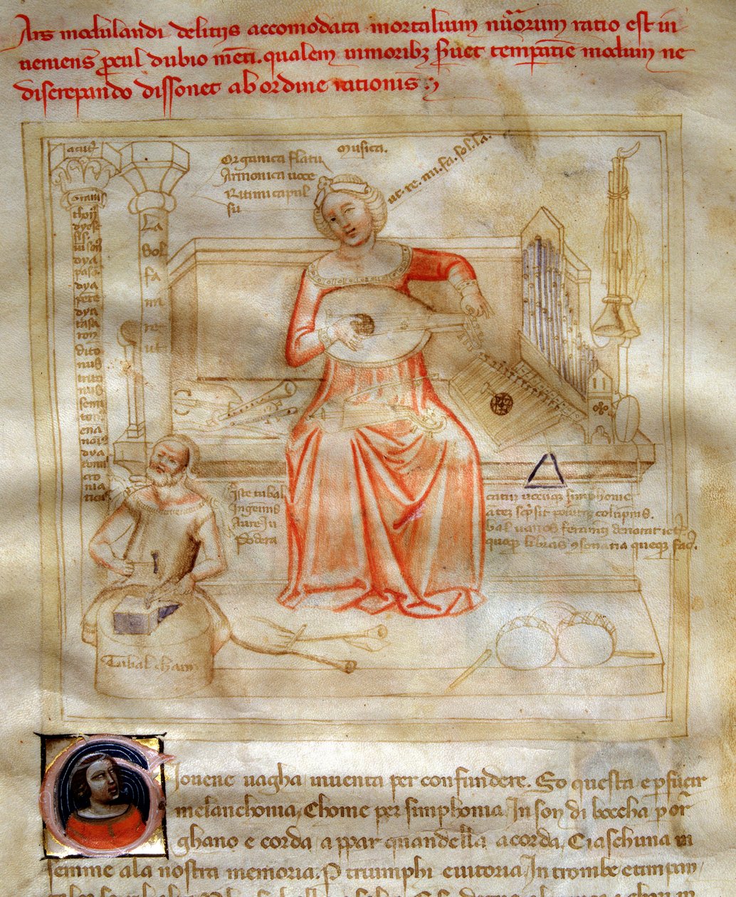 Allegorie der Musik in „Chansonne des sept Vertus et des sept Arts liberales“ von Andrea de Bartoli