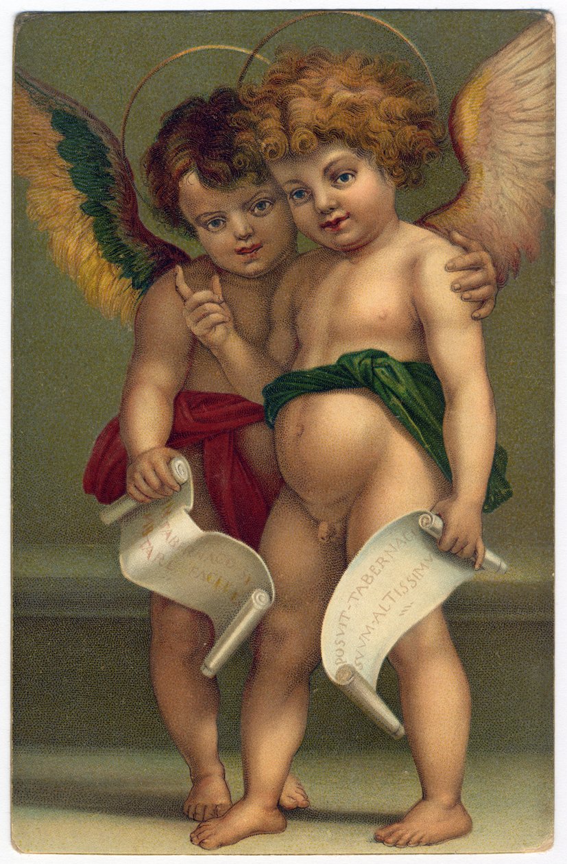 Zwei Engel. Frommes Bild nach dem Maler Andrea del Sarto (1486-1530), Dresden, ca. 1910 von Andrea del (after) Sarto