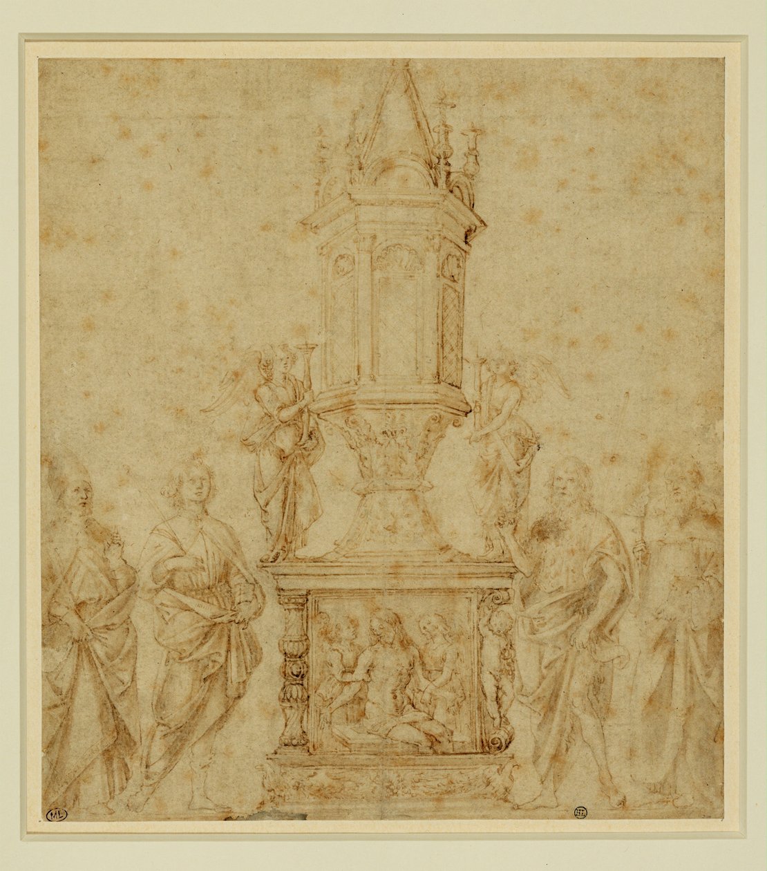 Schule von Verrocchio. Reliquiar zwischen einem Heiligen von Andrea del Verrocchio