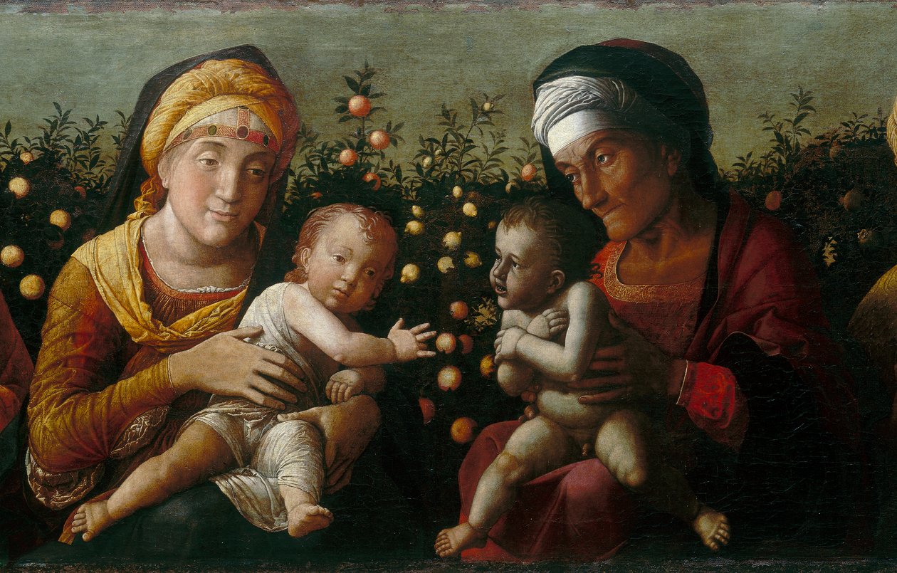Die Heilige Familie mit den Heiligen Elisabeth, Johannes und Zacharias (Detail) von Andrea school of Mantegna