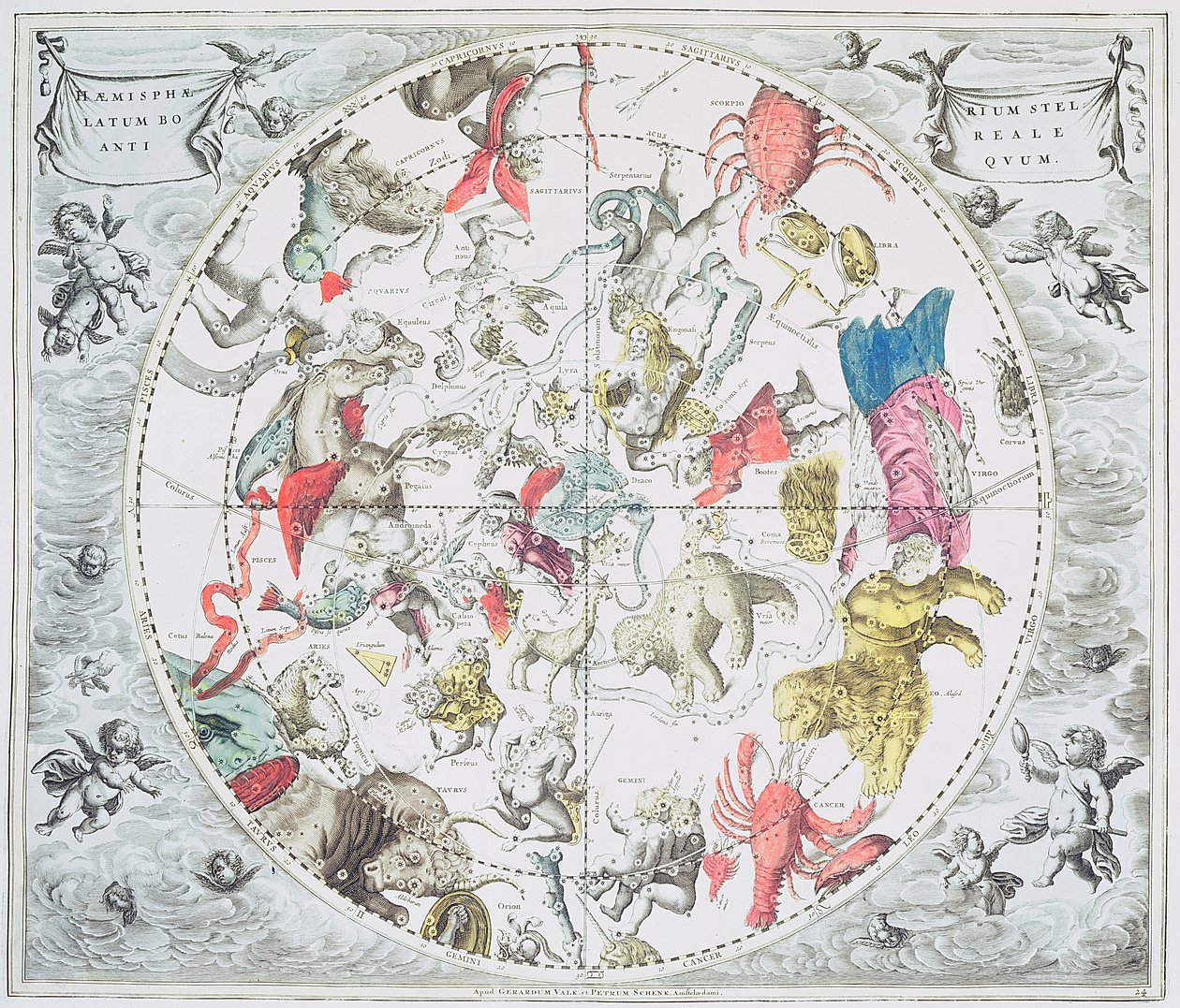 Himmelsplanisphäre mit den Zeichen des Tierkreises, aus 