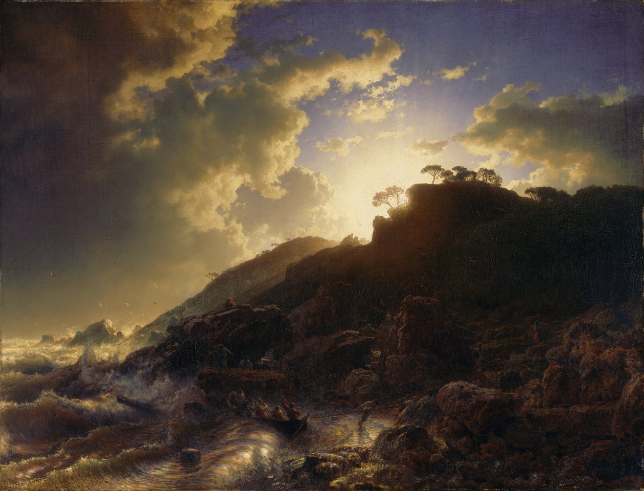 Sonnenuntergang nach einem Sturm an der Küste Siziliens von Andreas Achenbach