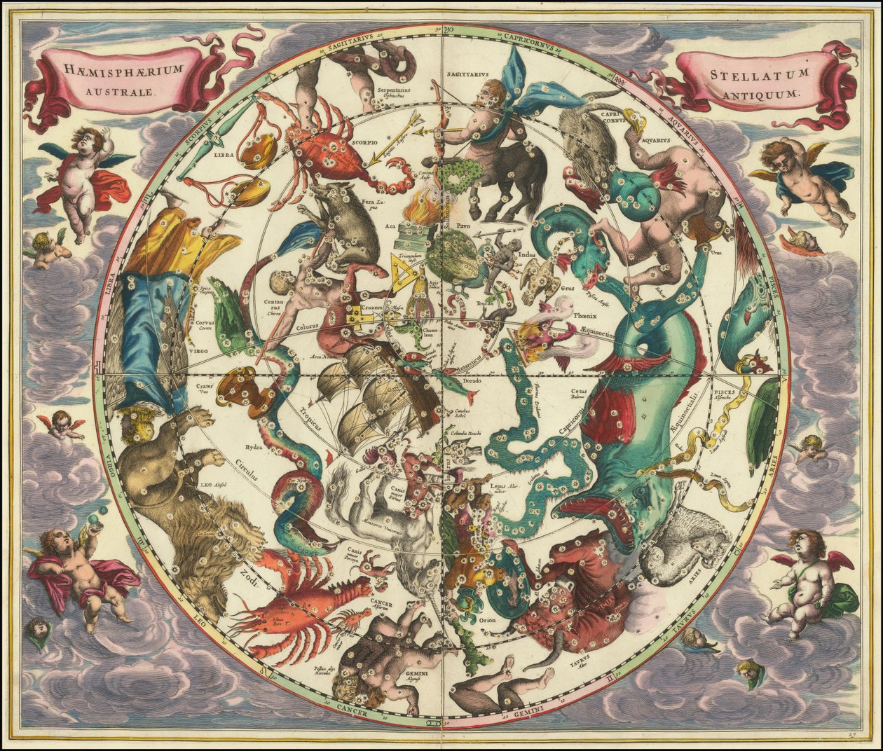 1661 Himmelskarte des Südhimmels von Andreas Cellarius von Andreas Cellarius