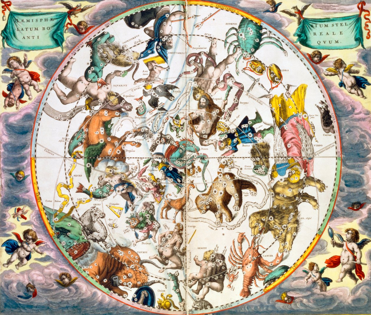 Himmelsplanisphäre mit den Tierkreiszeichen, 1660-1661 von Andreas Cellarius