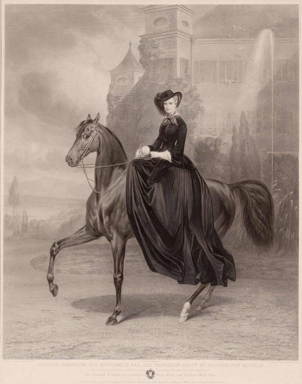 Reiterporträt von Elisabeth von Bayern (1837-1898) (Kaiserin von Österreich, allgemein bekannt als Sissi) von Andreas Johann Fleischmann