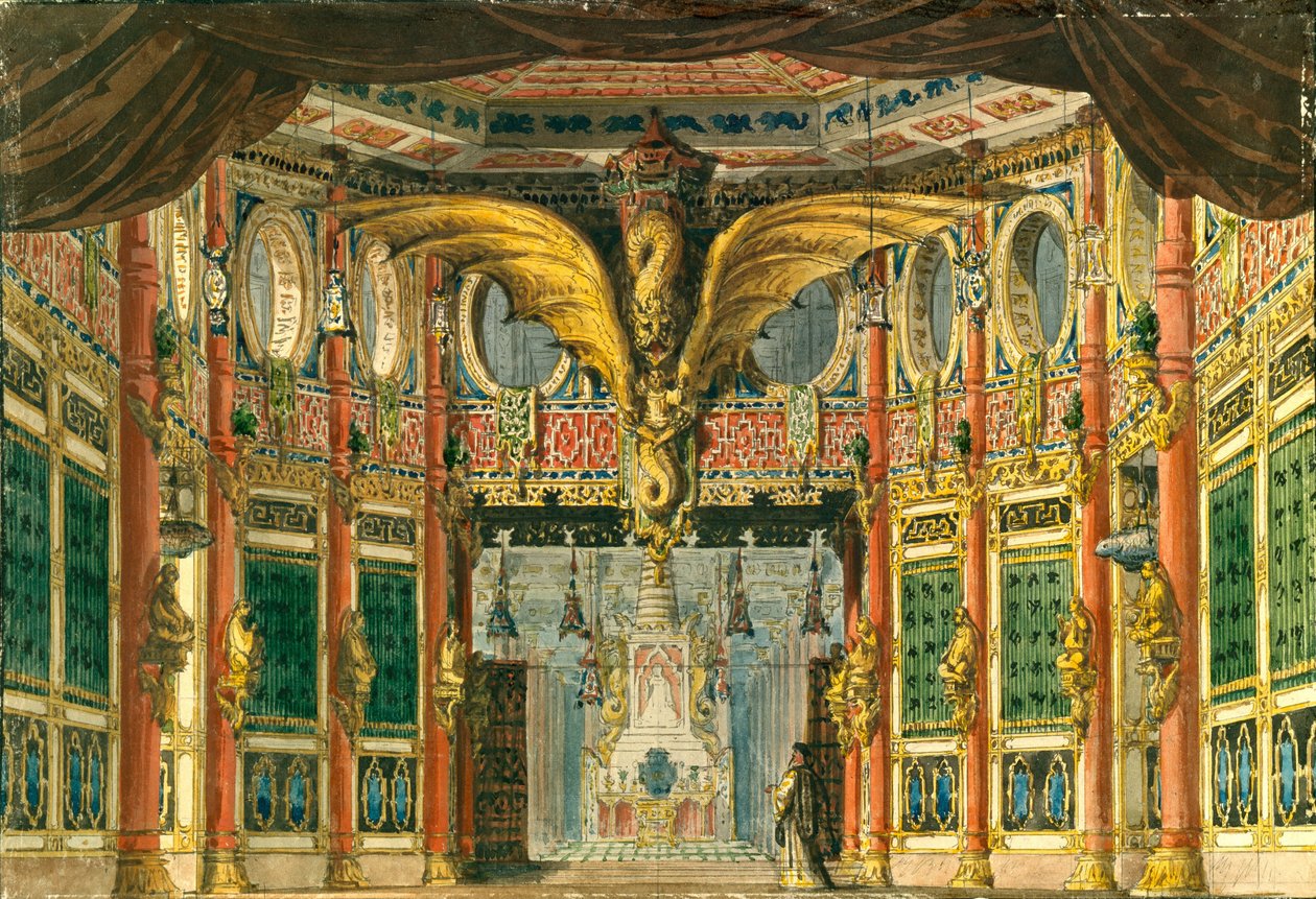 Bühnenbild für die Oper Das bronzene Pferd von D. Auber, 1837 von Andreas Leonhard Roller