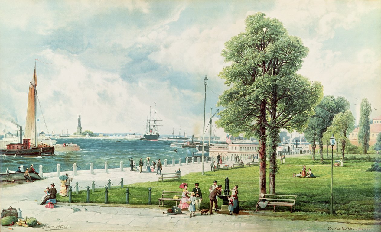 Castle Garden (Blick auf den Battery Park von South Ferry nach Castle Garden) ca. 1886 von Andrew Melrose