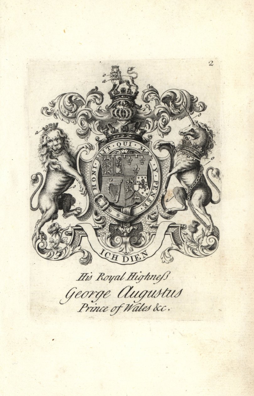 Wappen und Wappenschild von Seiner Königlichen Hoheit George Augustus, Prinz von Wales, später König George II. von England von Andrew Johnston