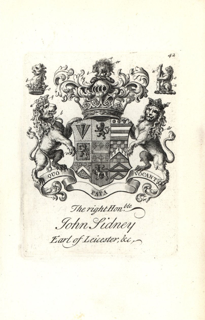 Wappen und Wappenschild des ehrenwerten Jocelyn Sidney, 7. Earl of Leicester von Andrew Johnston
