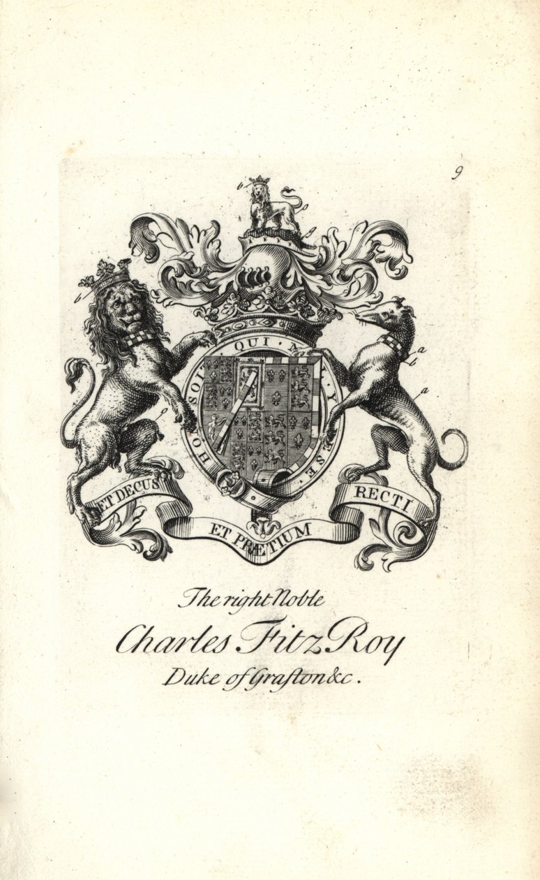 Wappen und Kamm des hochadligen Charles FitzRoy, 2. Herzog von Grafton