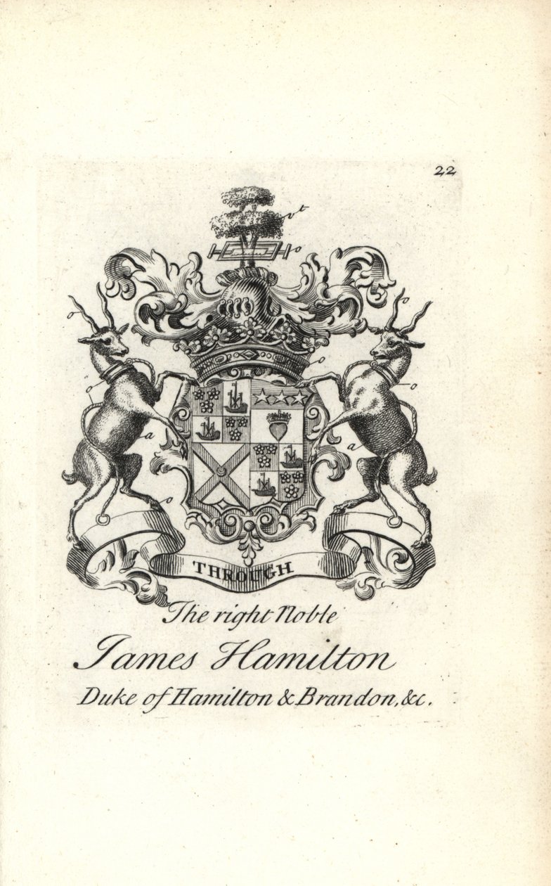 Wappen und Wappenschild des hochadligen James Hamilton, 5. Herzog von Hamilton und Brandon von Andrew Johnston