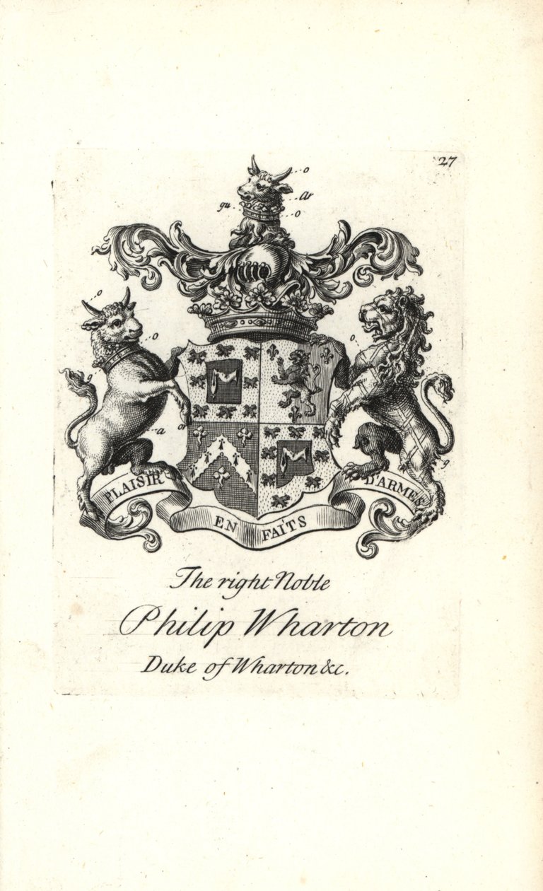 Wappen und Wappenschild des hochadligen Philip Wharton von Andrew Johnston