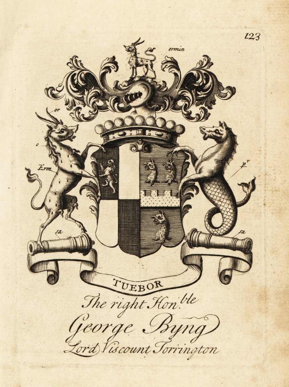 Wappen des hochverehrten George Byng, Lord 1. Viscount Torrington von Andrew Johnston